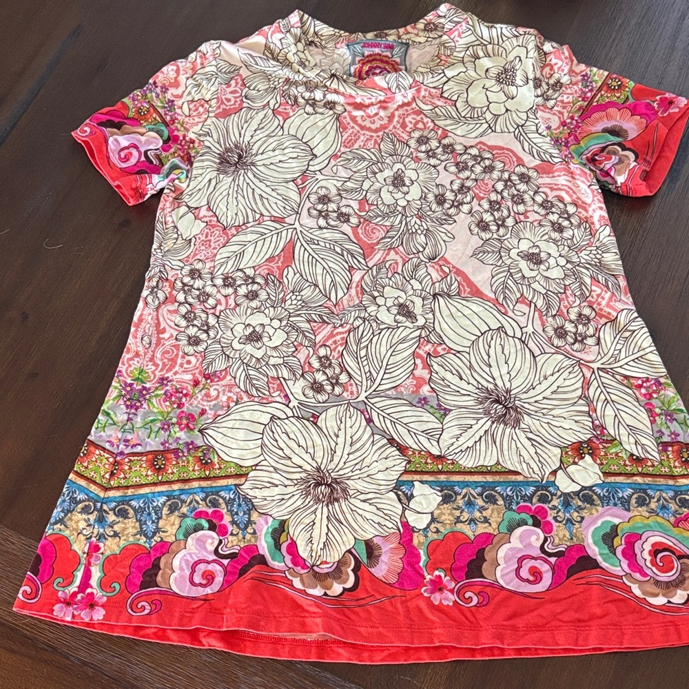 Johnny Was Pink and Cream Floral Top